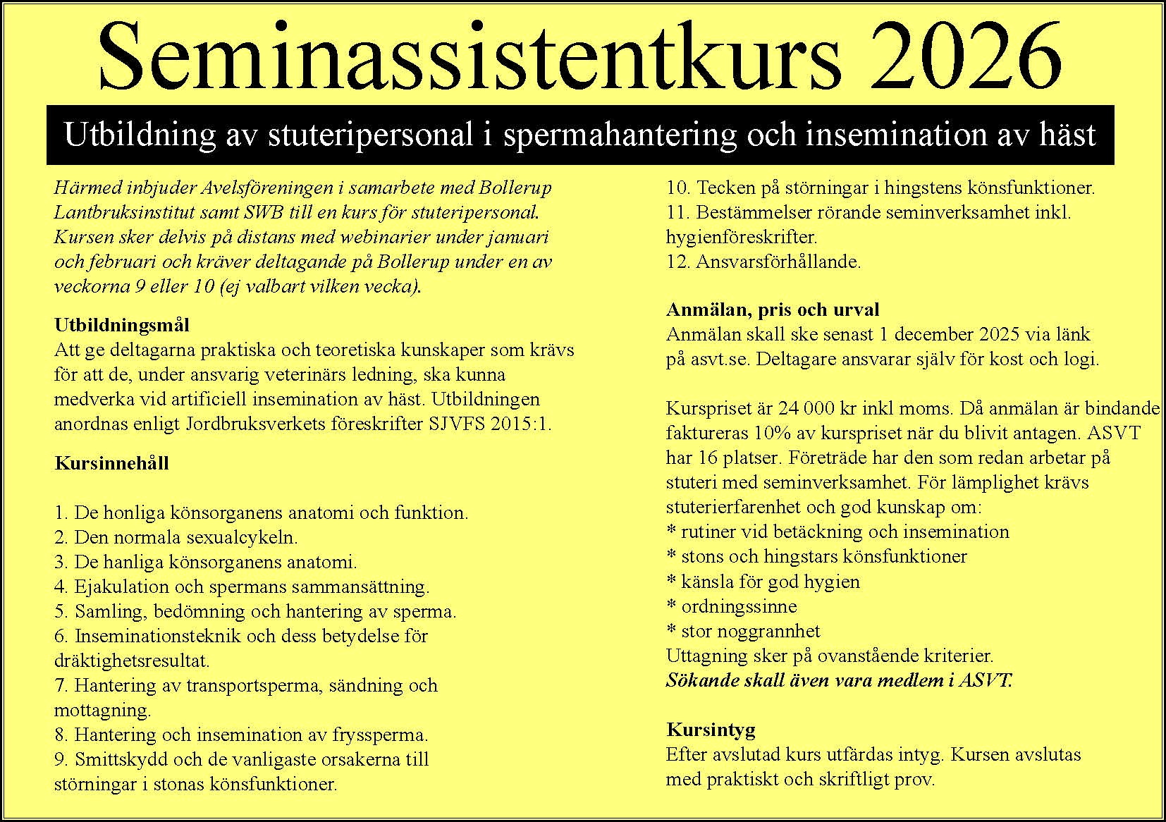 Seminkurs 2026!